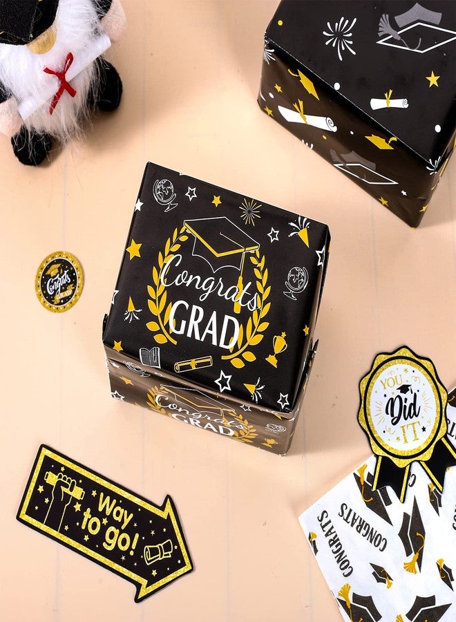 وولاين ورق تغليف هدايا التخرج من والين، ١٢ ورقة، ورق تغليف هدايا التخرج، ٥ تصاميم، أسود وذهبي، ورق فني مزخرف لحفلات التخرج الجامعية، أعمال يدوية، تغليف الهدايا، ١٩.٧ × ٢٧.٦ بوصة، مطوي بشكل مسطح - Image 5